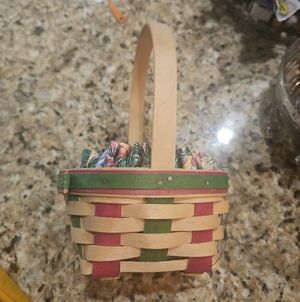 Longaberger Handwoven Basket with Green and Red Strips